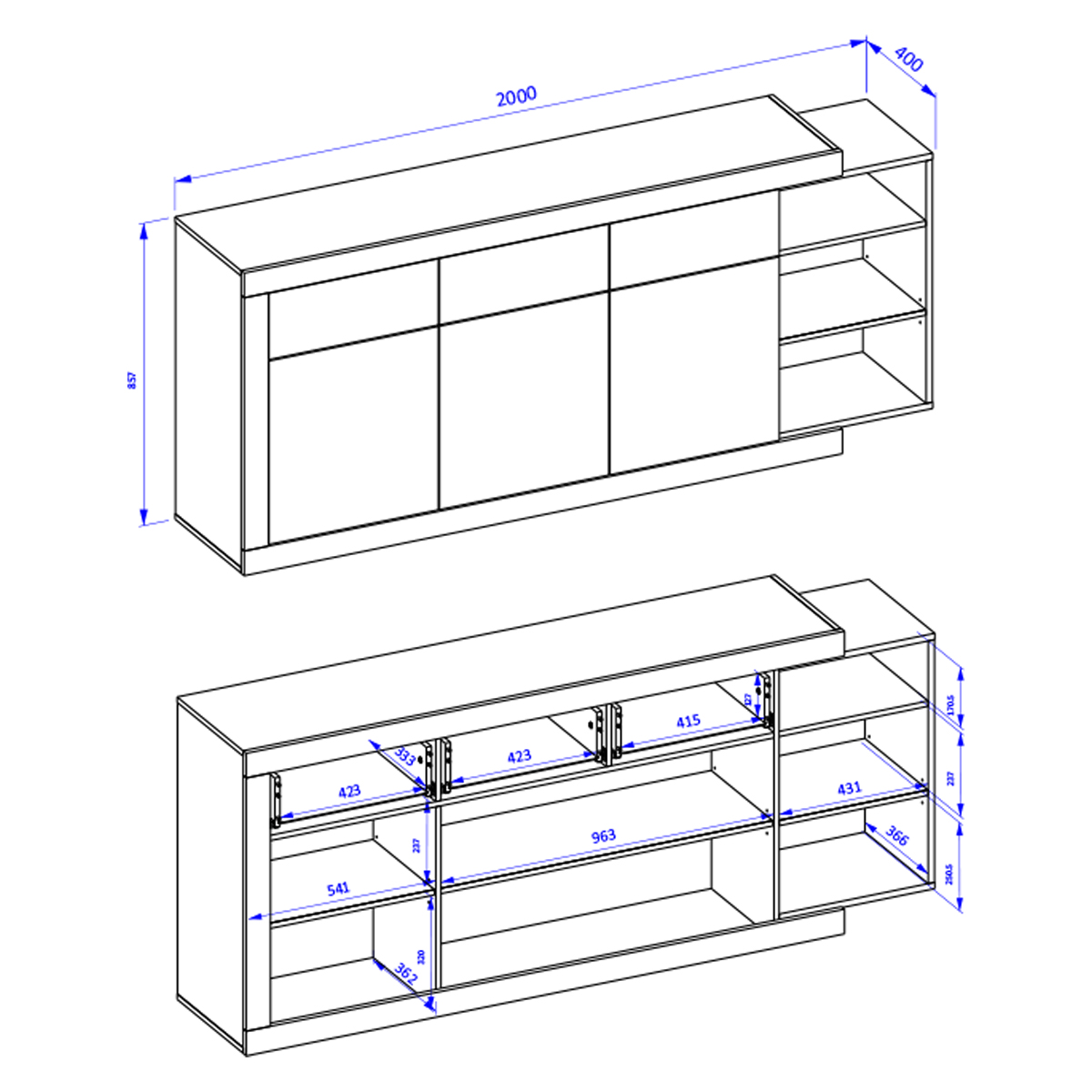 Azior_buffet_3portes_3tiroirs_dimensions