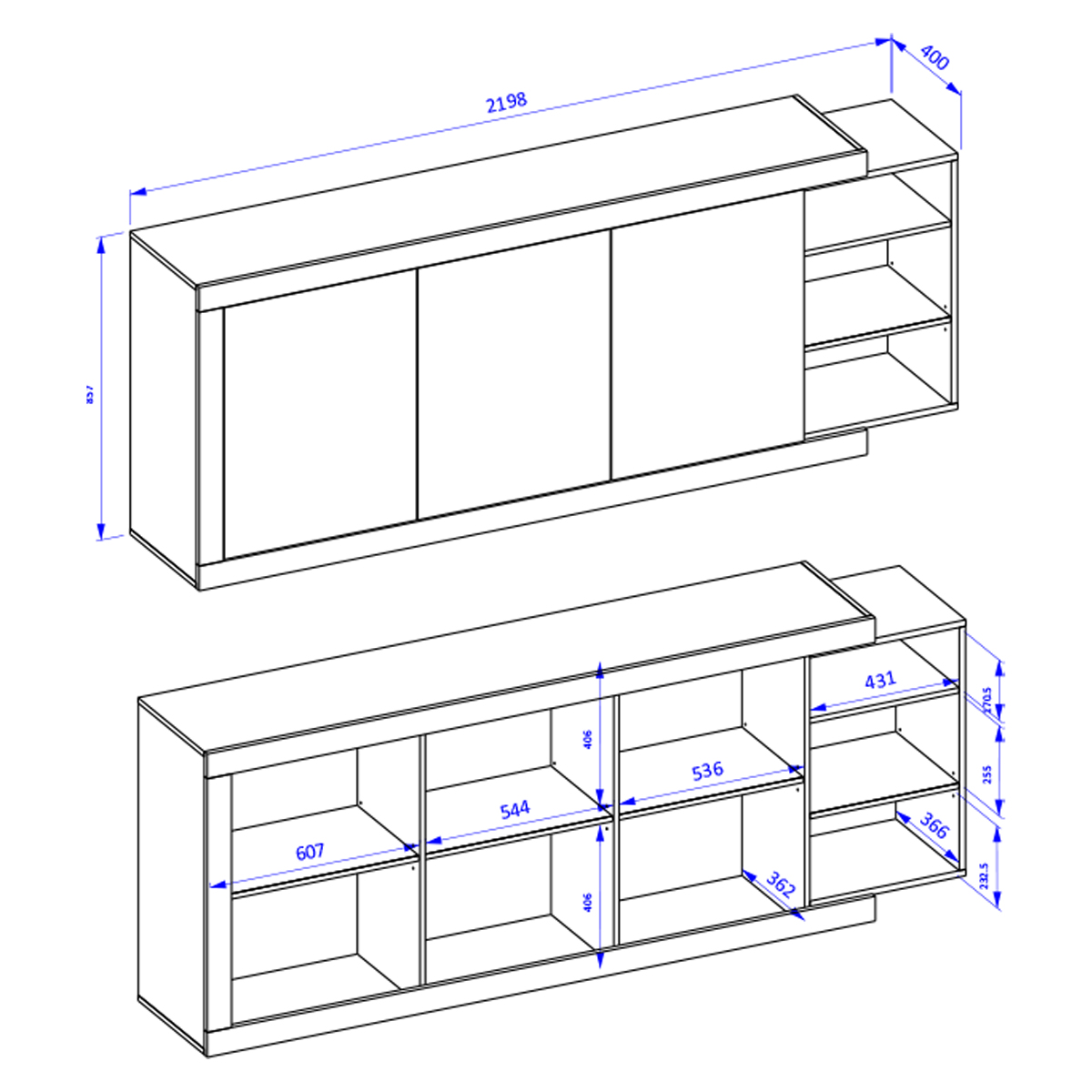 Azior_buffet_long_3portes_dimensions