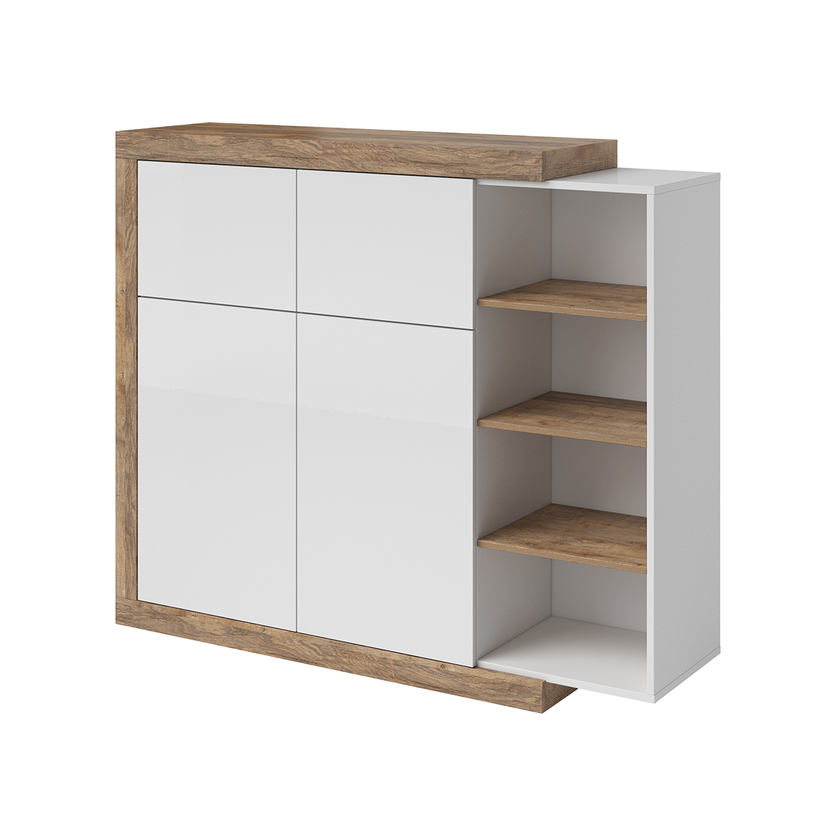 Buffet haut 4 portes Azior Blanc et Bois