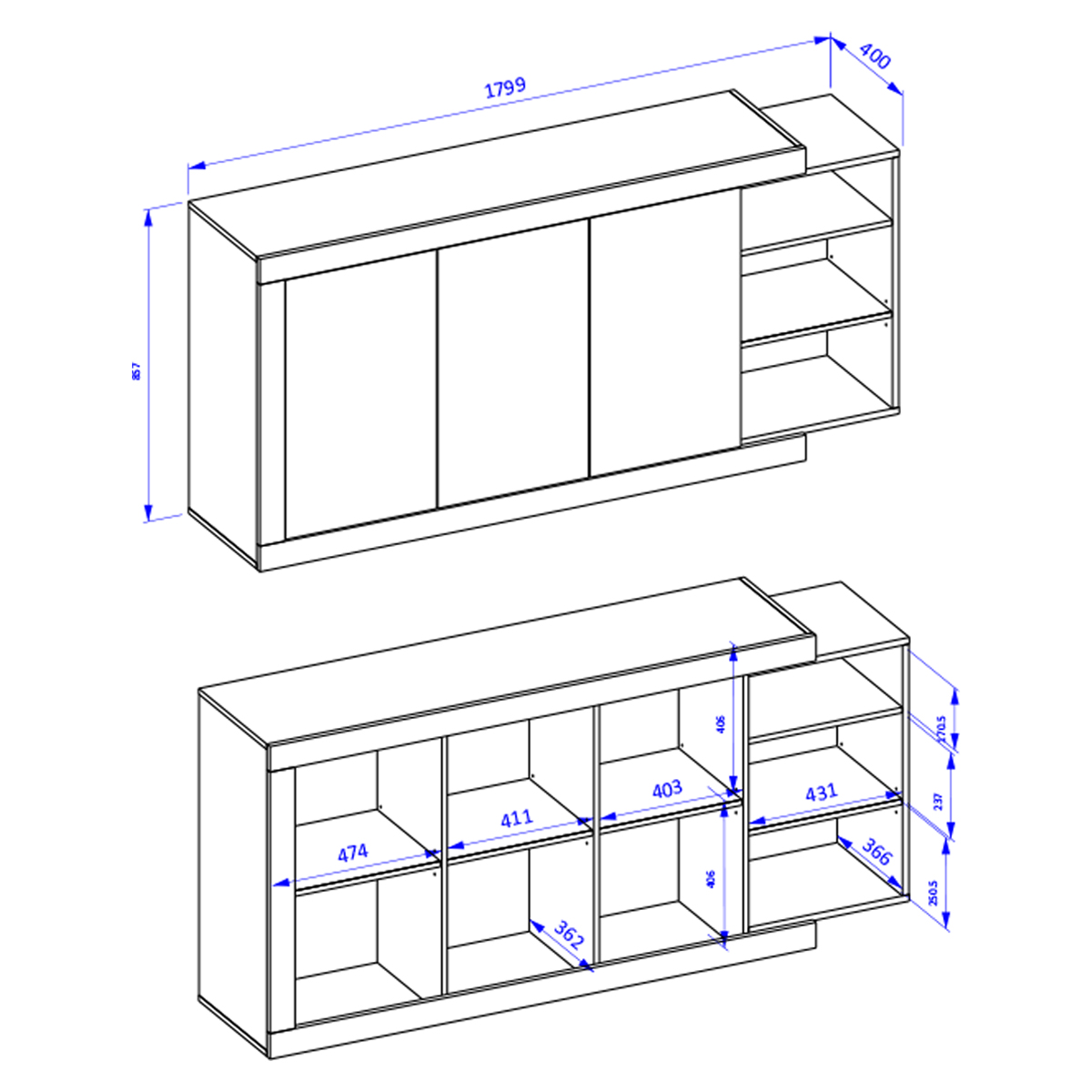 Azior_buffet_3portes_dimensions