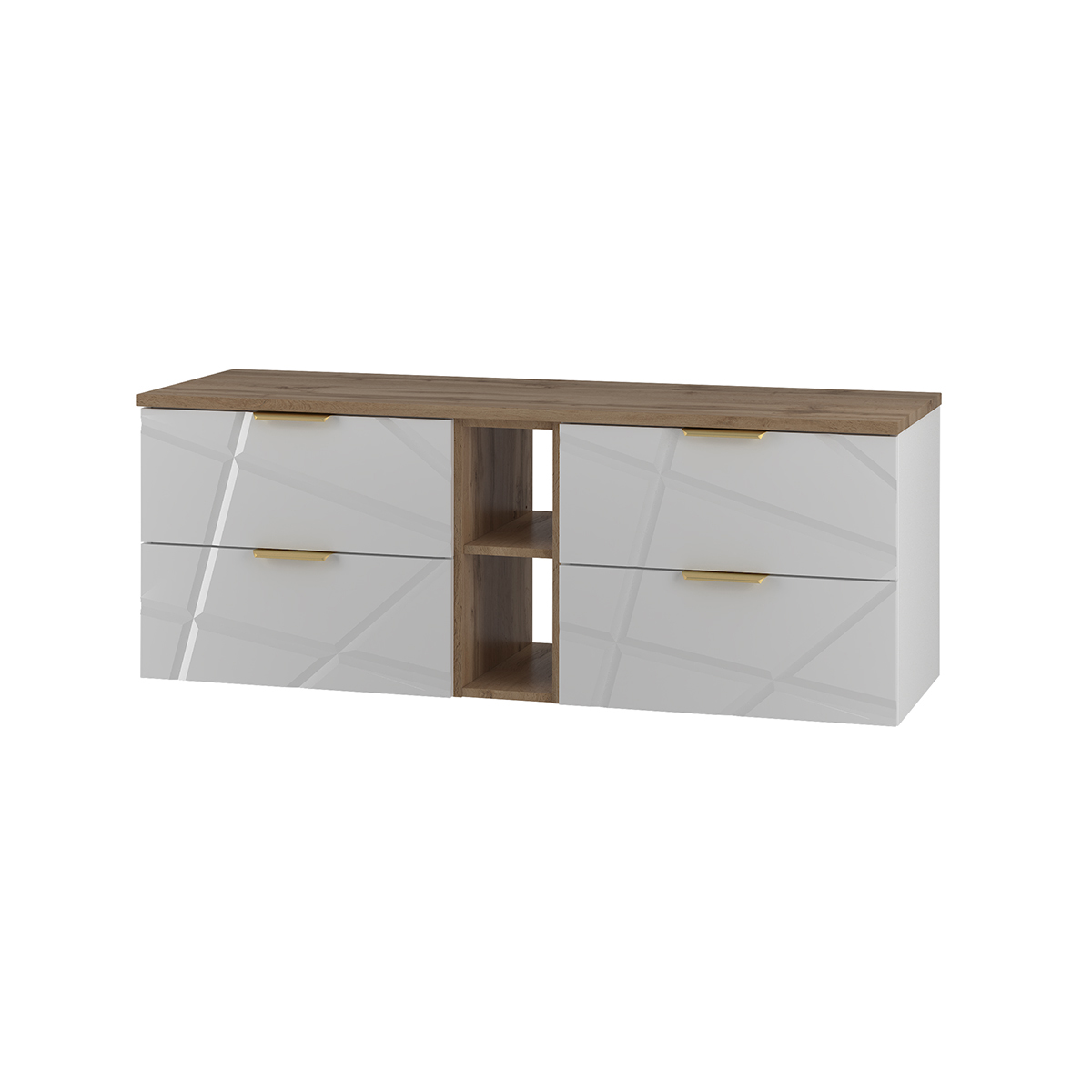Meuble sous-vasque 140cm 2 niches plan de toilette Aurora Blanc et Bois