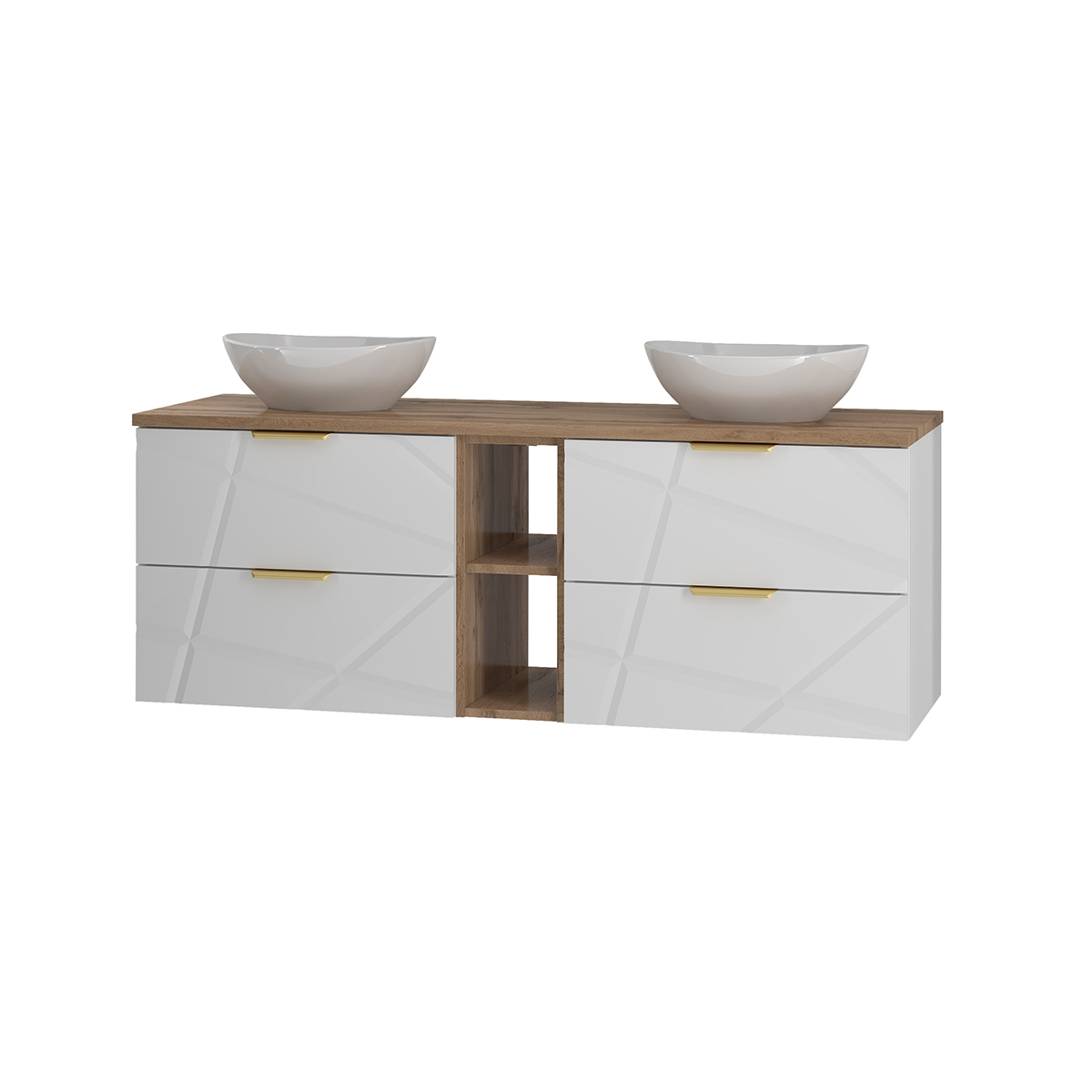 Meuble double vasque 140cm 2 niches Aurora Blanc et Bois