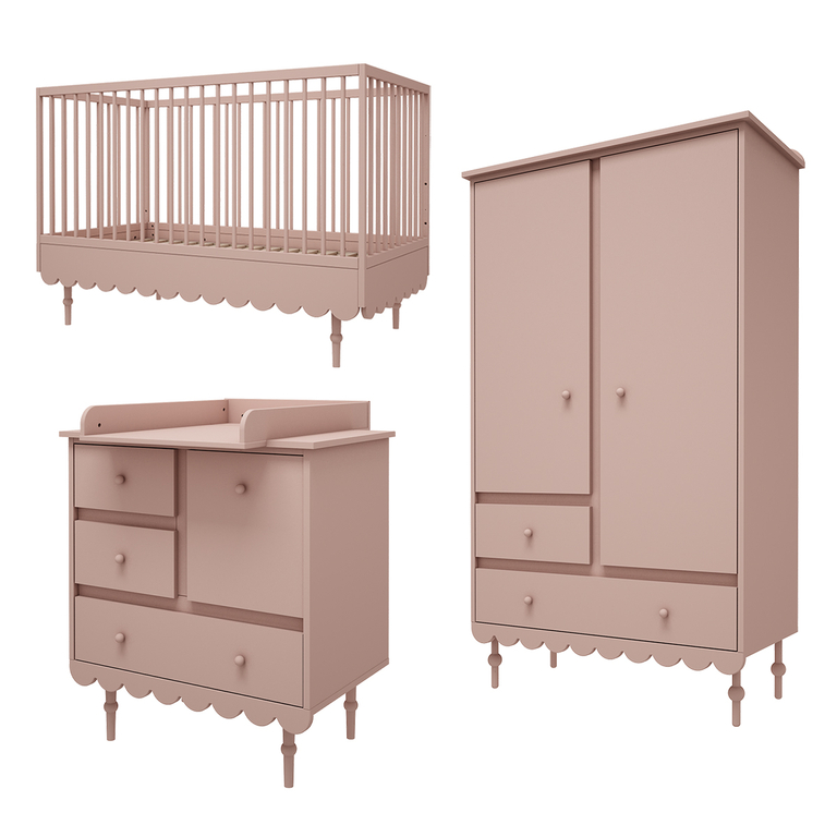 Chambre complète lit évolutif 70x140 commode à langer et armoire 2 portes Wood Luck Babushka Rose
