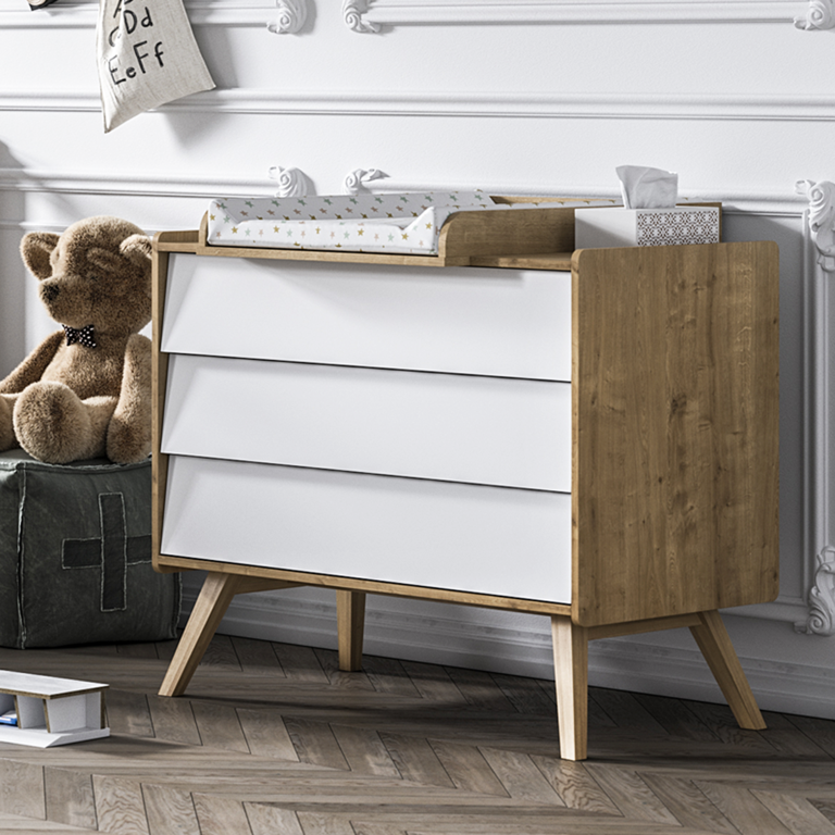 Commode Blanche Style Campagne Palazzo Int - 3 Tiroirs - Bois Et Métal - 80x37x80 Cm