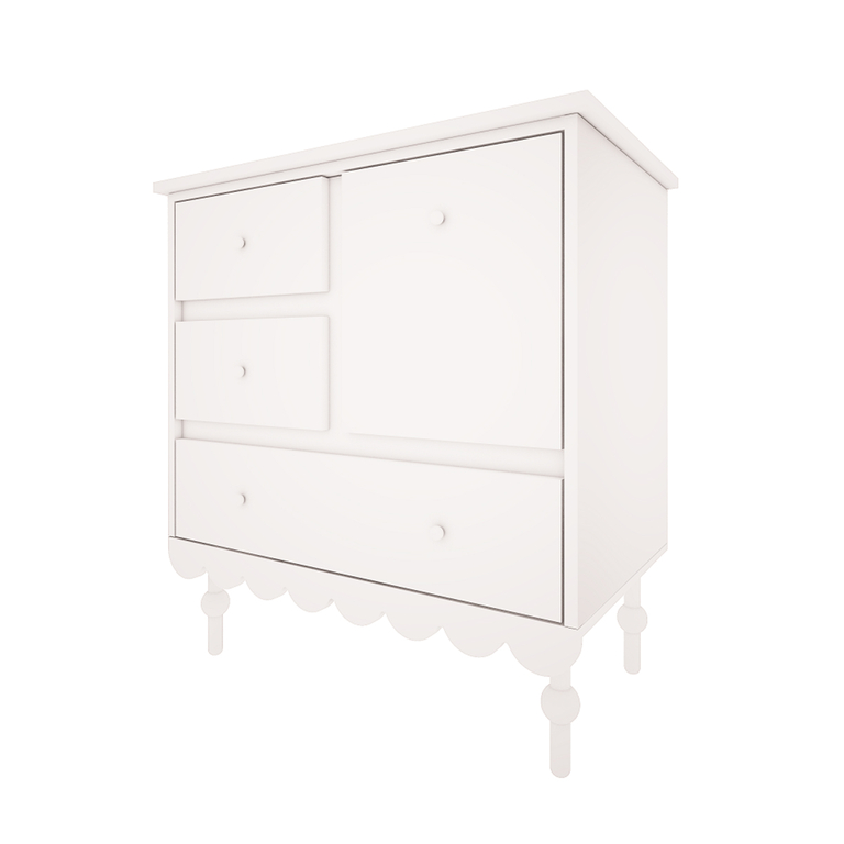 Commode 3 tiroirs 1 porte Wood Luck Babushka Blanc