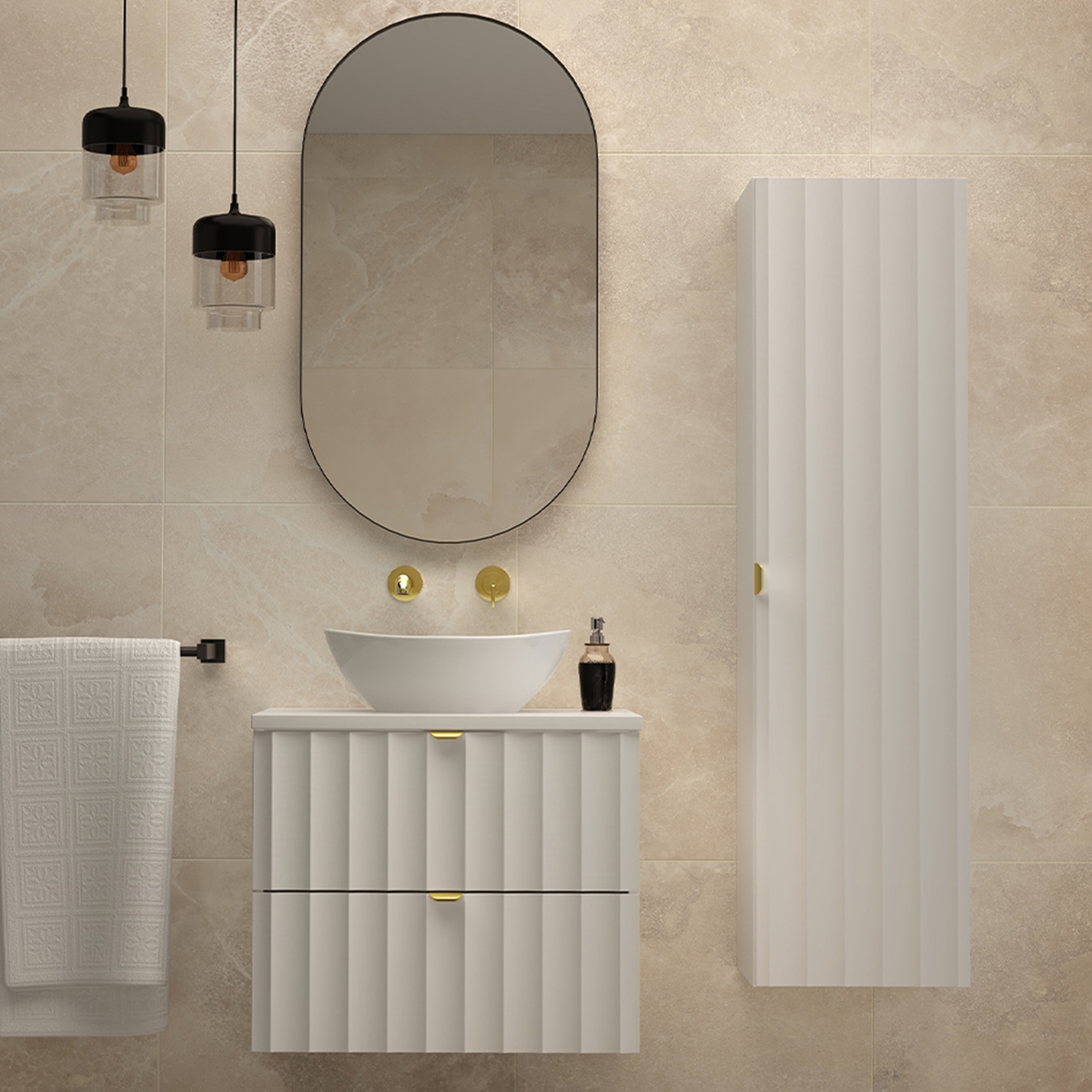 Ensemble meuble simple vasque 60cm et colonne Lexa Blanc