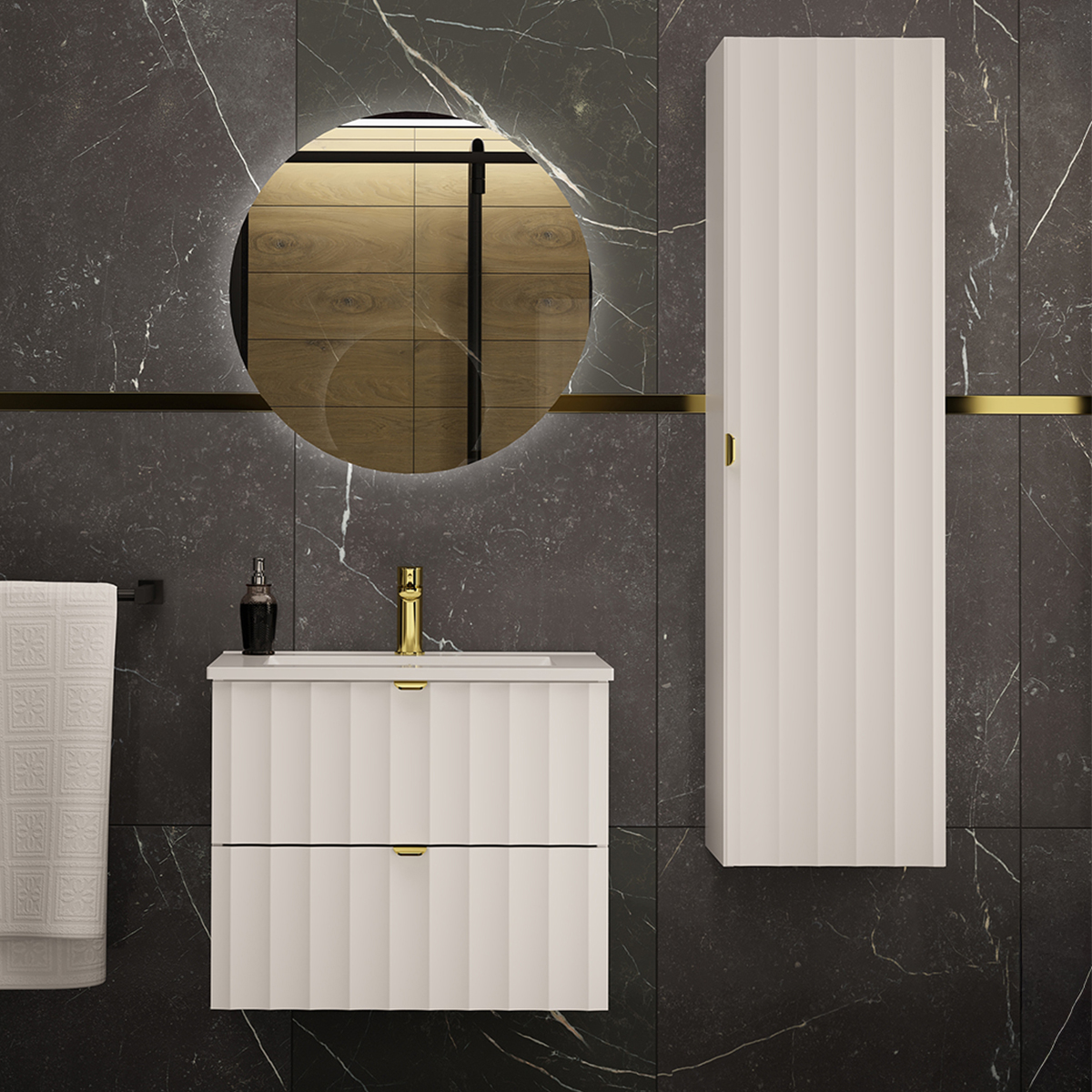 Ensemble meuble simple vasque encastrée 60cm et colonne Lexa Blanc