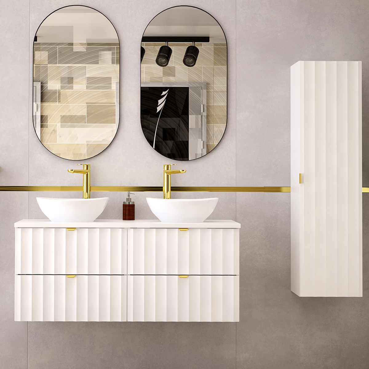 Ensemble meuble double vasque 120cm et colonne Lexa Blanc