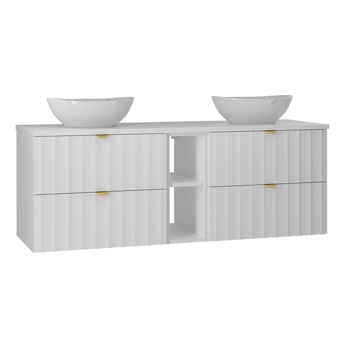 Meuble double vasque 140cm 2 niches Lexa Blanc
