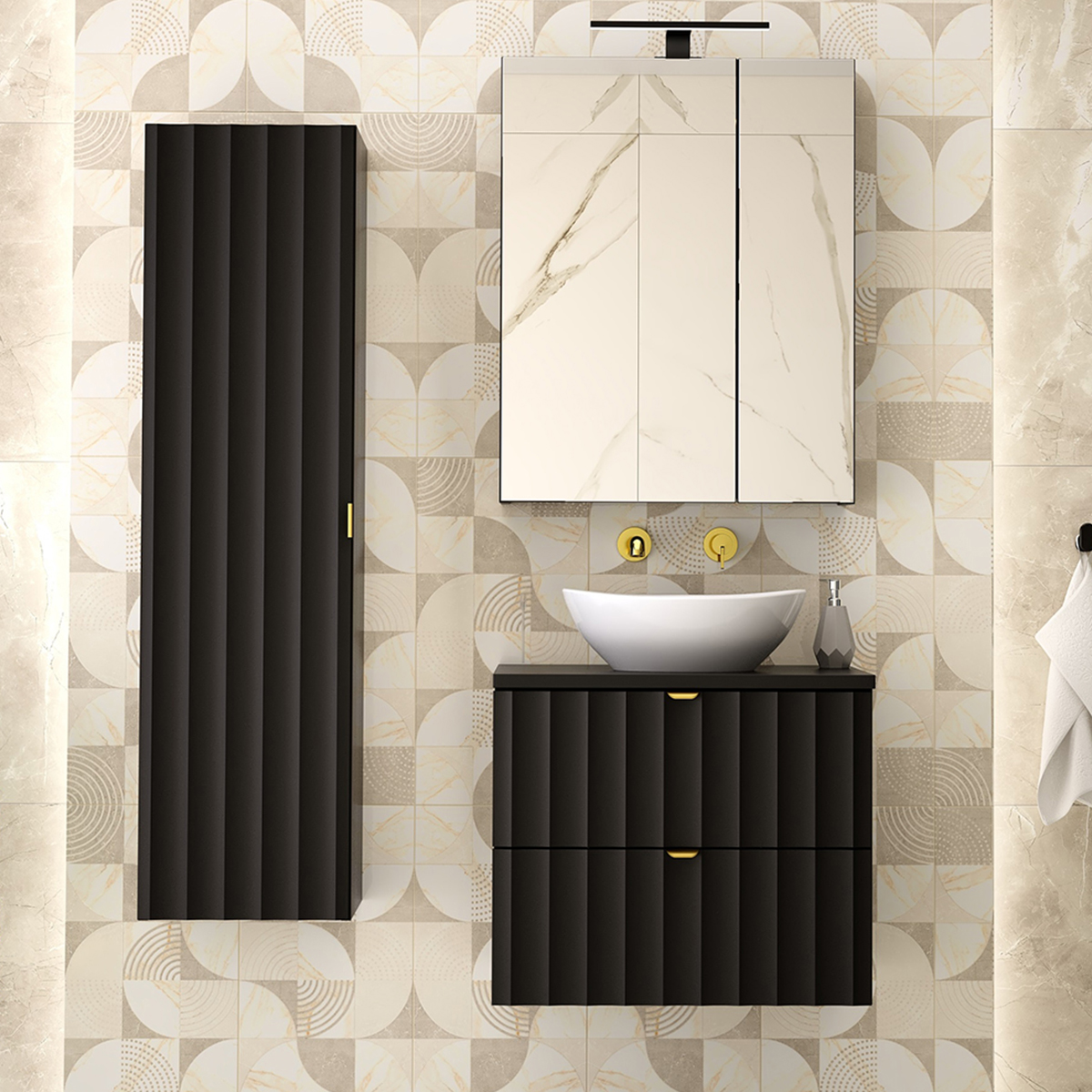 Ensemble meuble simple vasque 60cm et colonne Lexa Noir