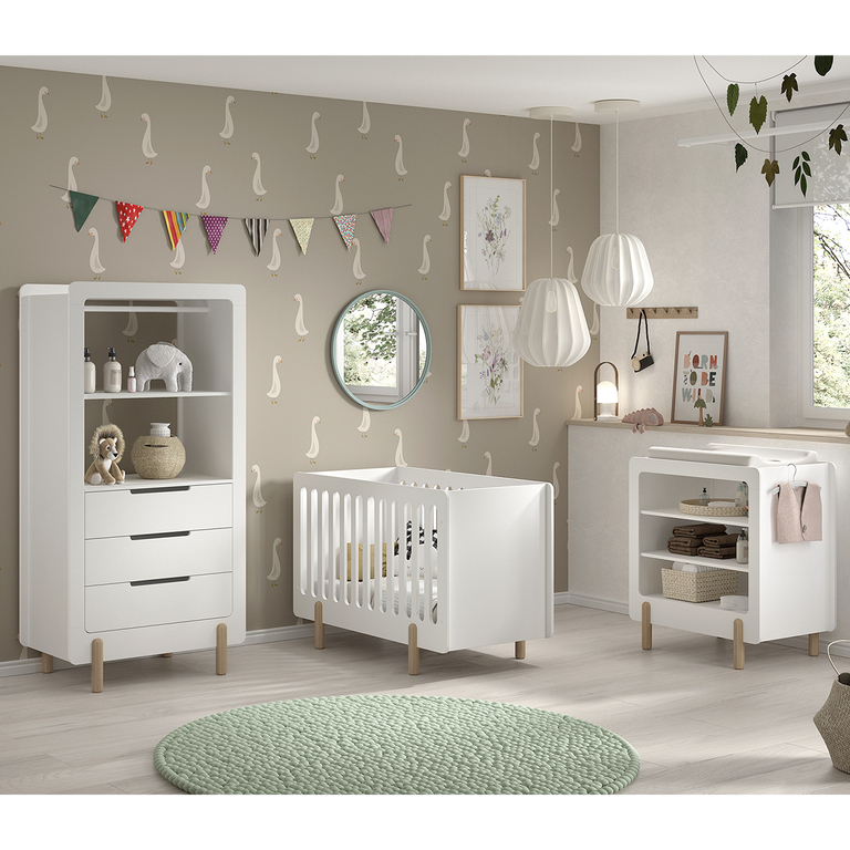 Chambre complète lit 60x120 table à langer et armoire 3 tiroirs Vipack Smile Blanc