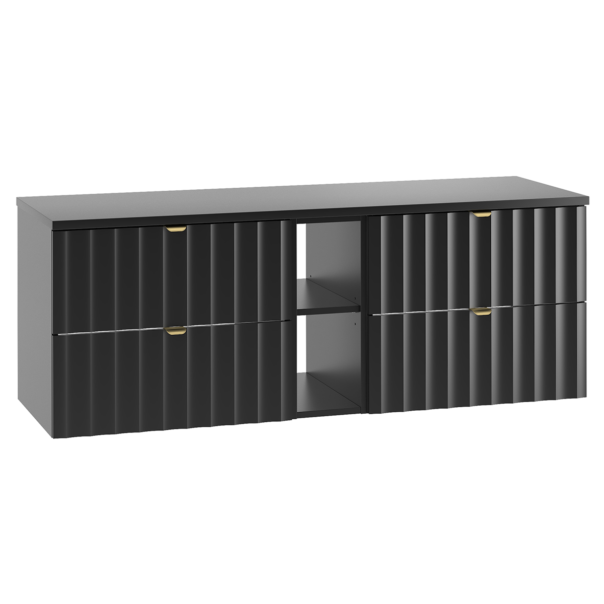 Meuble sous-vasque 140cm 2 niches plan de toilette Lexa Noir