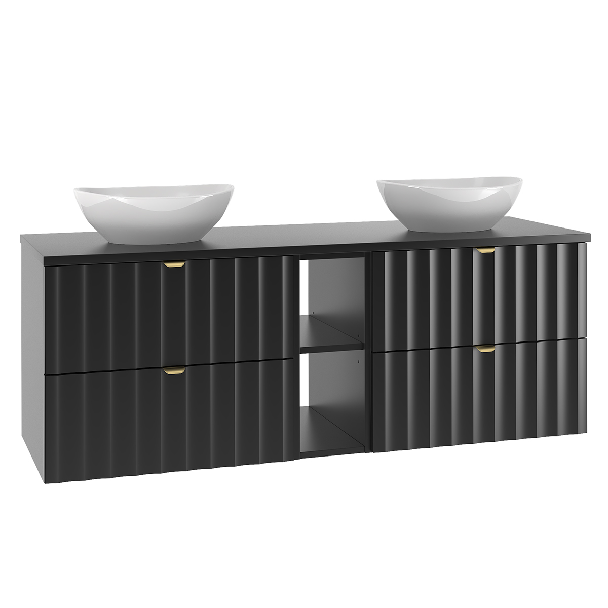 Meuble double vasque 140cm 2 niches Lexa Noir