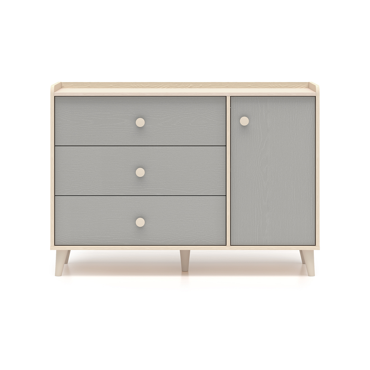 Commode 1 porte 3 tiroirs Alycia Beige et Gris