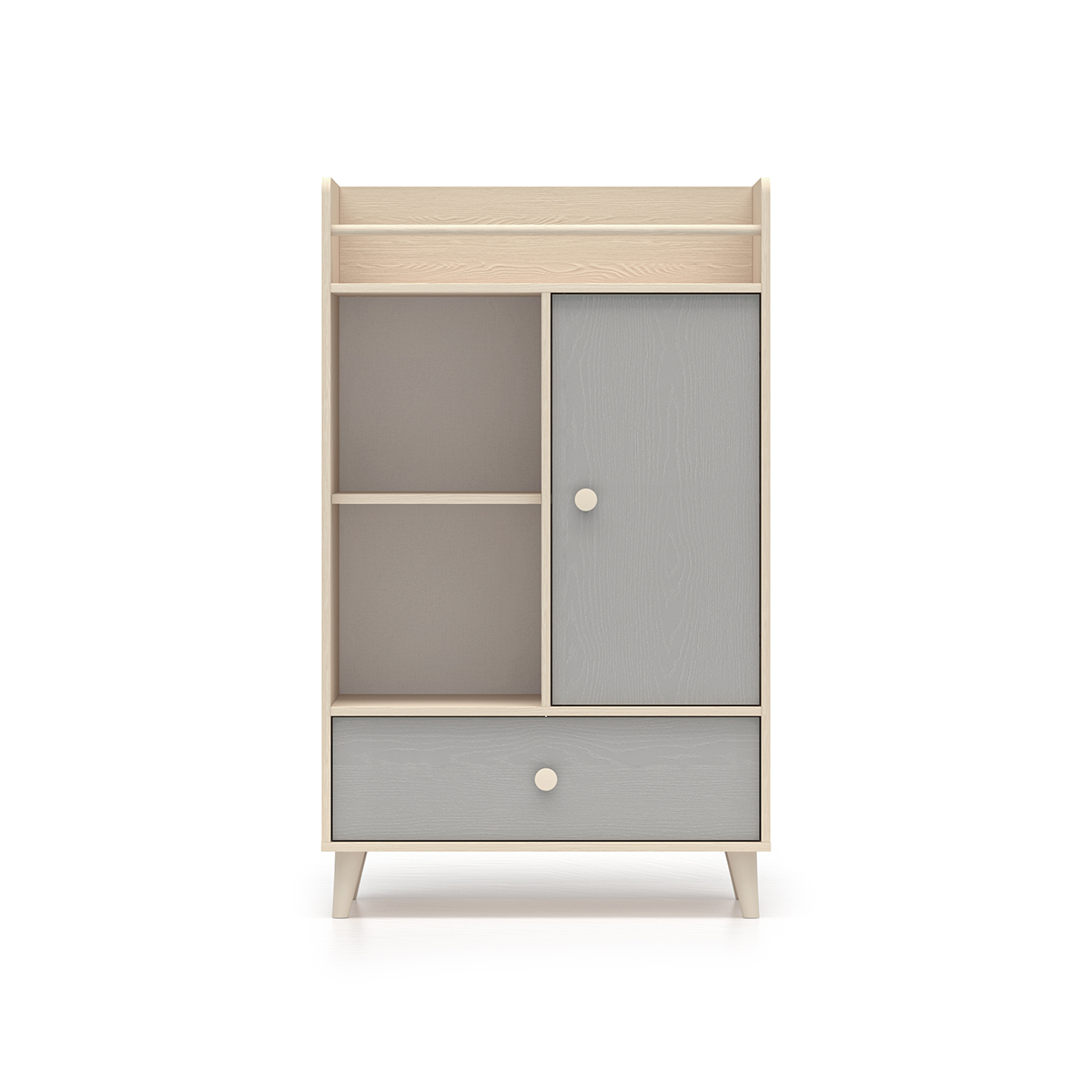 Bibliothèque 1 porte 1 tiroir Alycia Beige et Gris