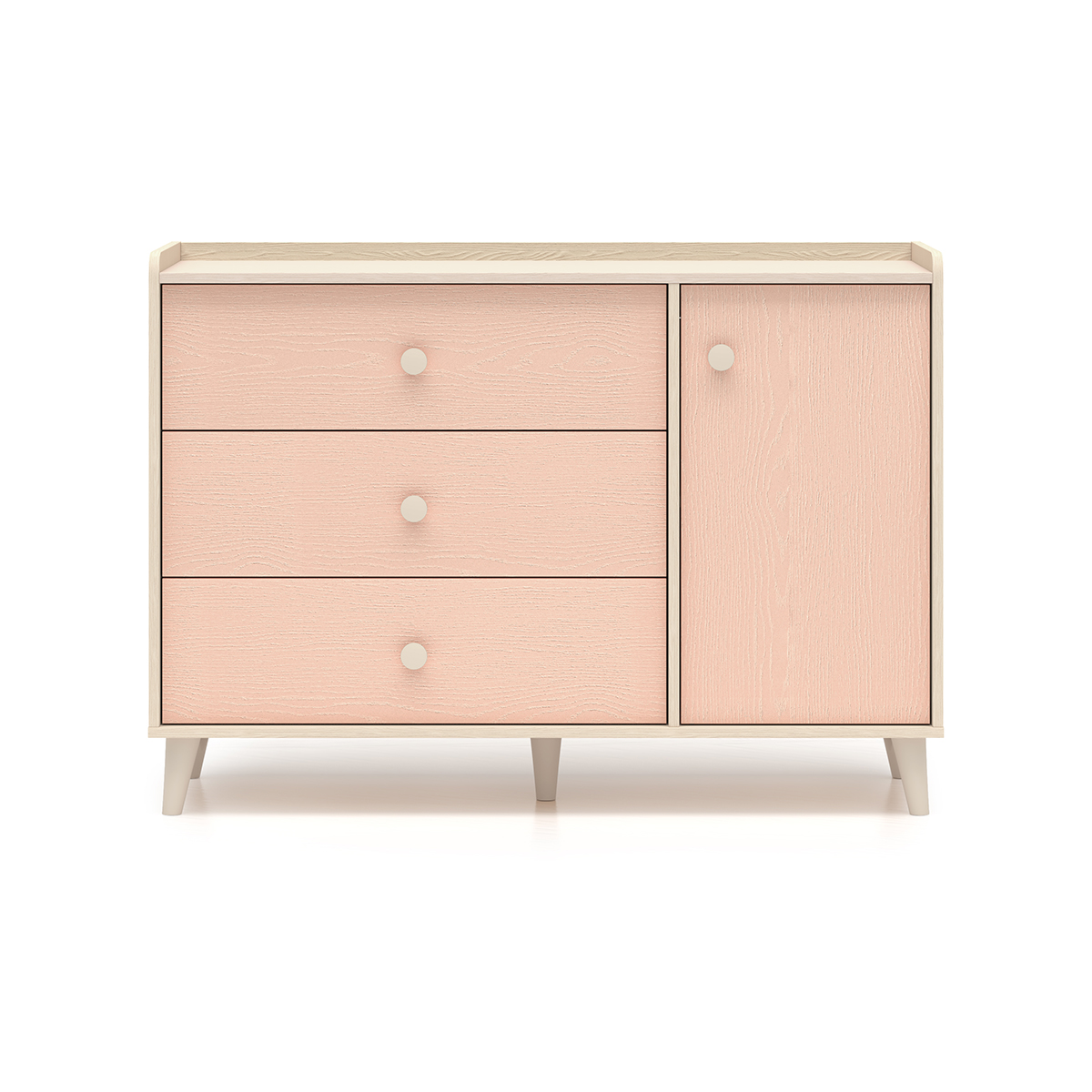 Commode 1 porte 3 tiroirs Alycia Beige et Rose