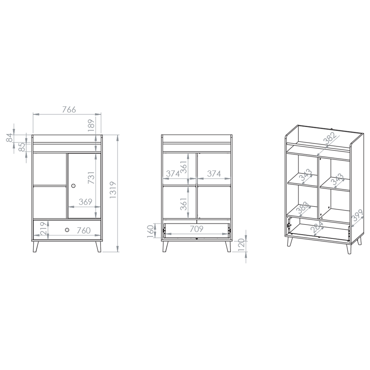 Alycia_bibliotheque_1porte_1tiroir_dimensions