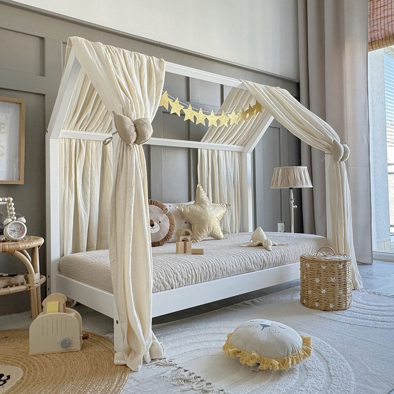 Ciel de lit en mousseline double pour 90x190 Ecru