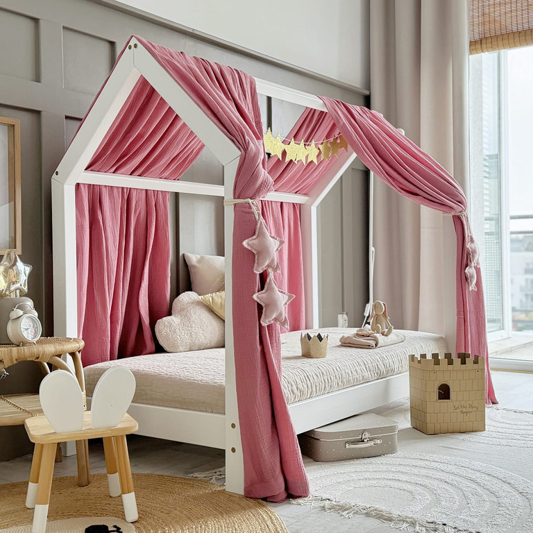 Ciel de lit en mousseline double pour 70x140 Rose