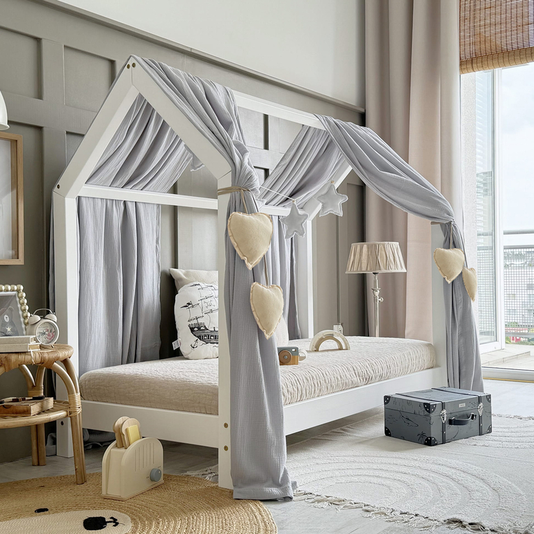 Ciel de lit en mousseline double pour 70x140 Gris
