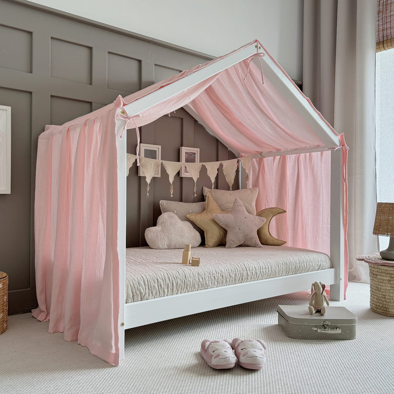 Ciel de lit en mousseline pour 70x140 Rose clair