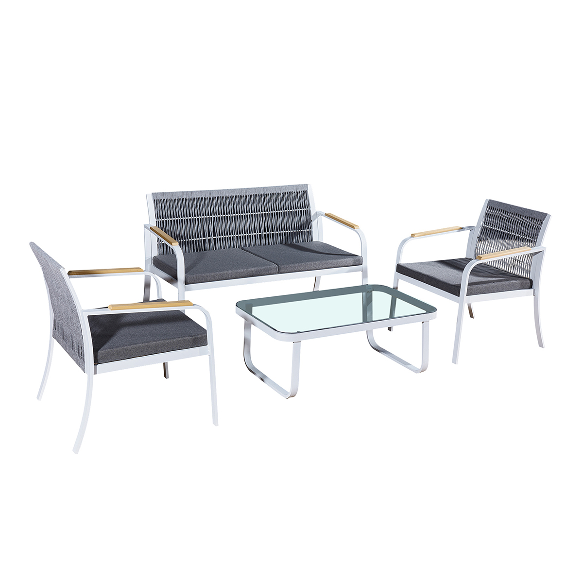 Salon de jardin 4 personnes Ibiza Gris et Blanc