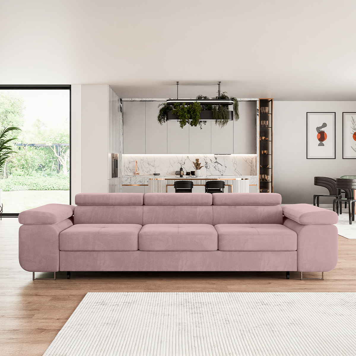 Canapé_convertible_3_places_Wilson_velours_Rose_2