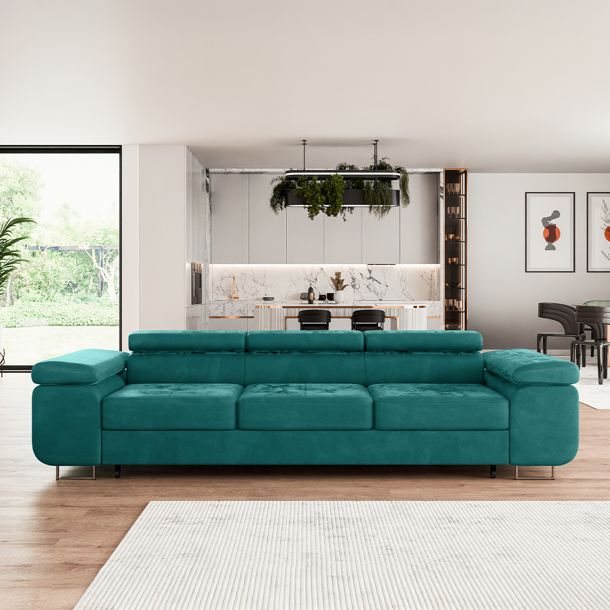 Canapé_convertible_3_places_Wilson_velours_Vert_sapin_2