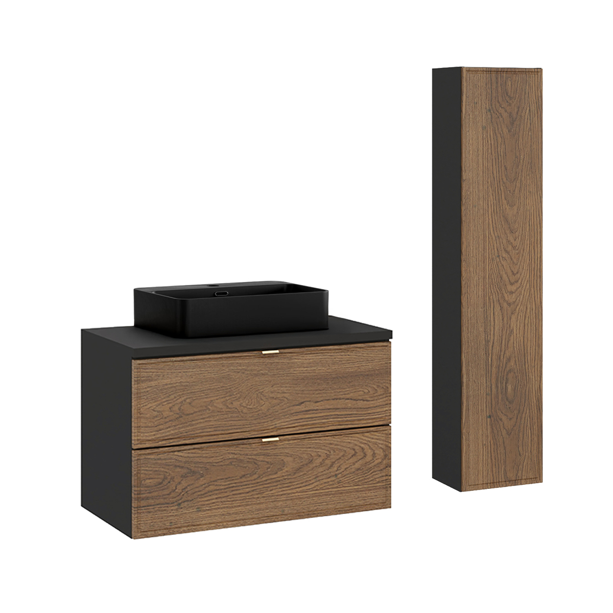 Ensemble meuble simple vasque 80cm et colonne Elena Bois et noir