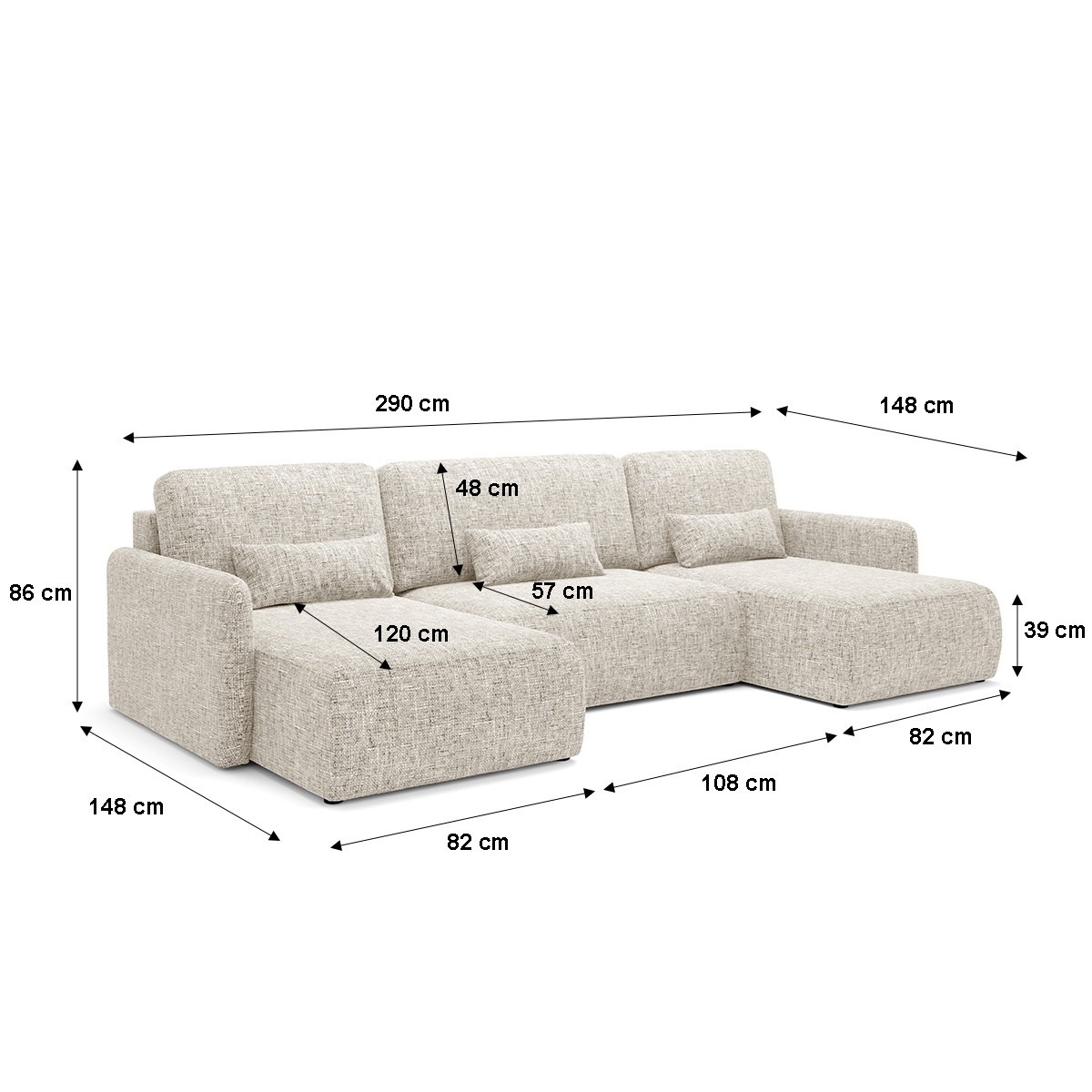 Canapé_U_convertible_4_places_avec_coffre_Lazare_Gris_clair_7_dimensions