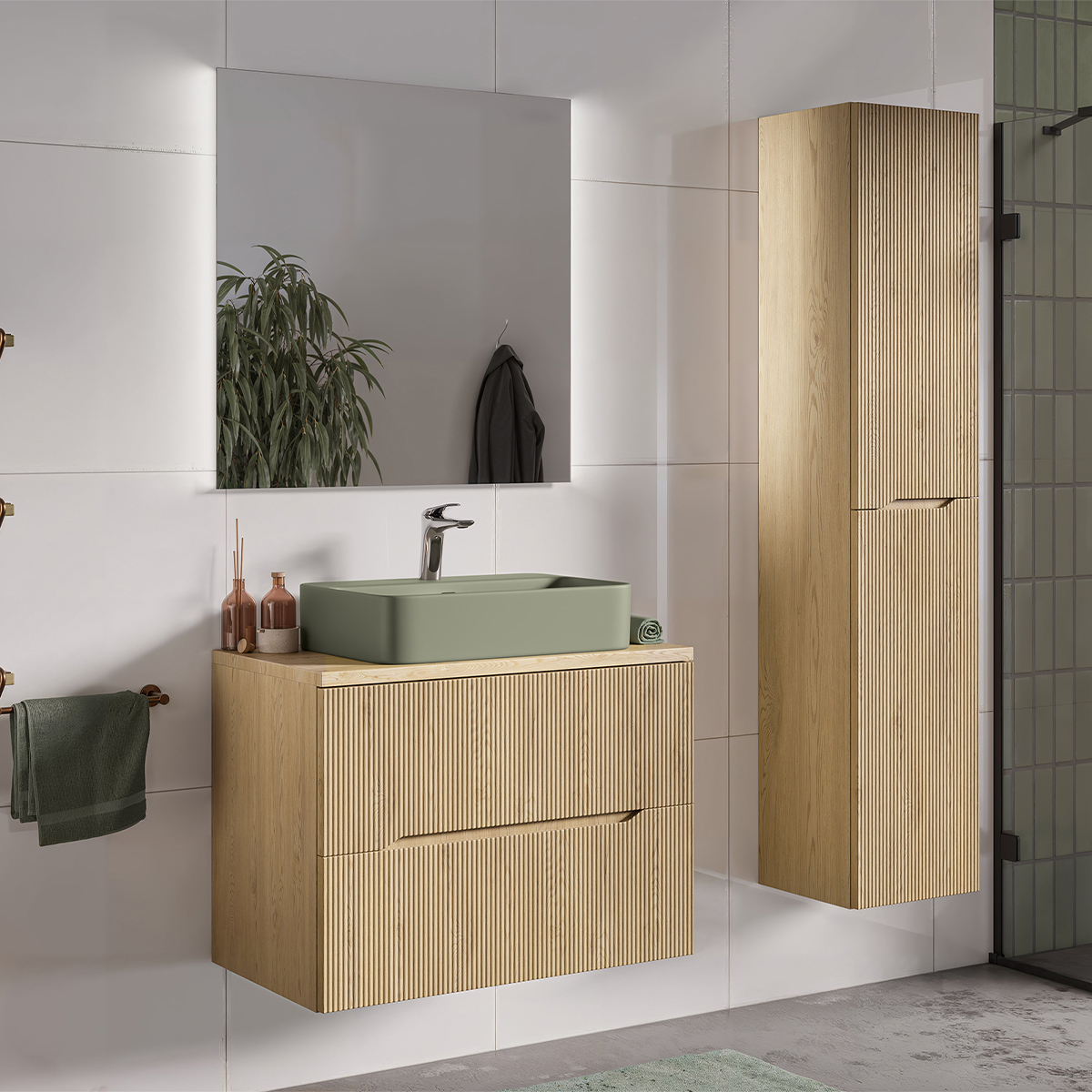 Ensemble meuble simple vasque 80cm et colonne Isaline Bois
