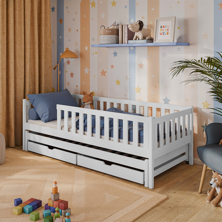 Lit 90x190 sommier lit gigogne et tiroirs inclus Joseph Blanc