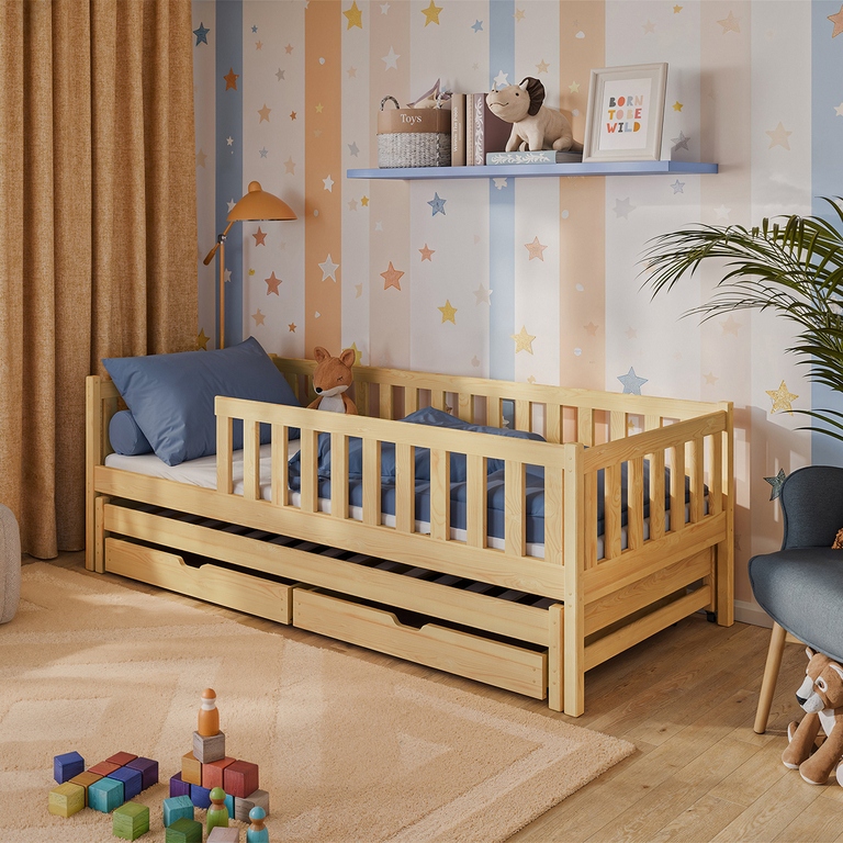 Lit 90x190 sommier lit gigogne et tiroirs inclus Joseph Bois