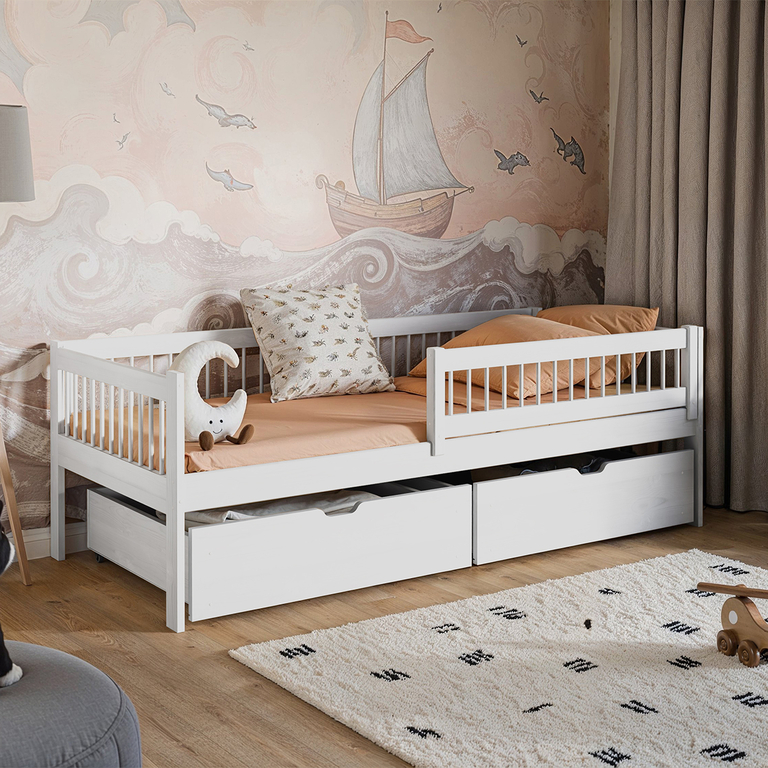 Lit 90x190 sommier et tiroirs inclus Edouard Blanc