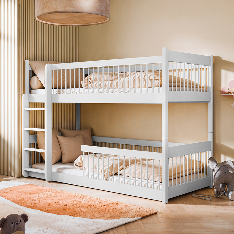 Lit superposé 90x200 au sol sommiers inclus Marion Blanc