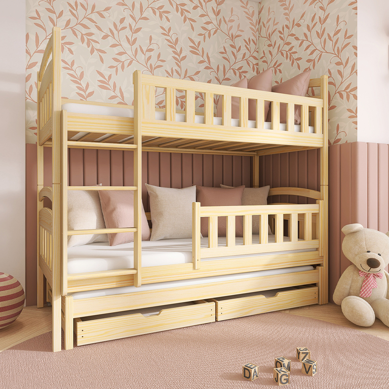 Lit superposé 90x190 sommier lit gigogne et tiroirs inclus Jules Bois