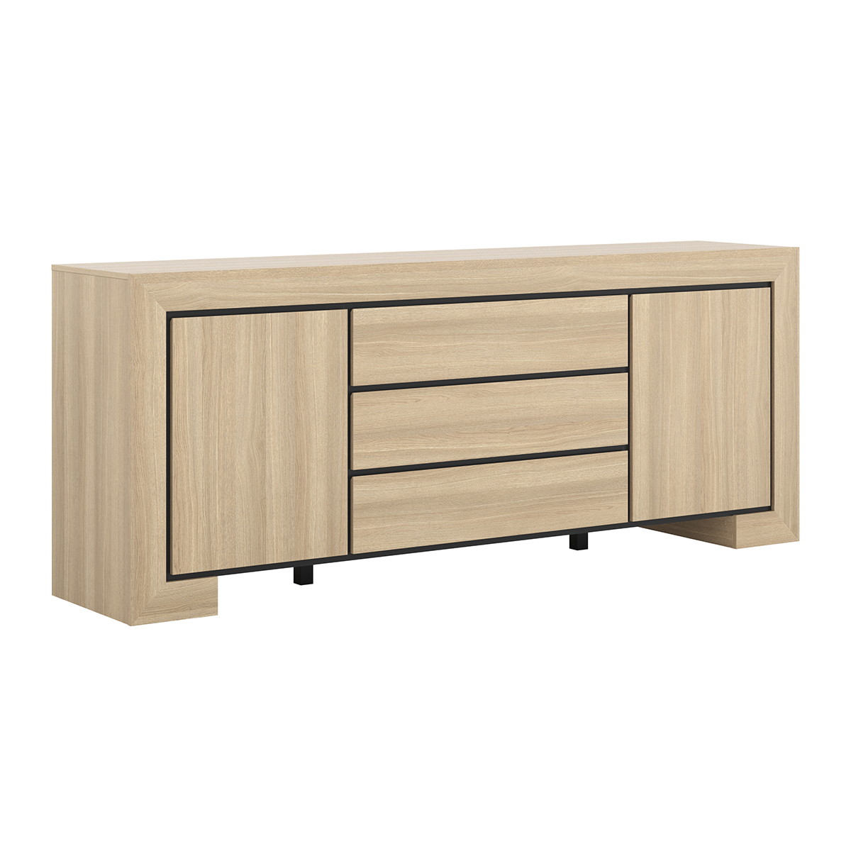 Buffet 2 portes 3 tiroirs Lucius Bois et Noir