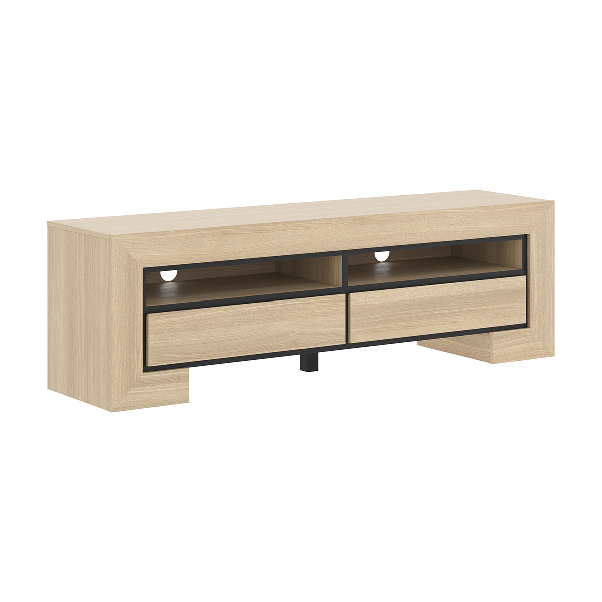 Meuble TV 2 tiroirs 160 cm Lucius Bois et Noir