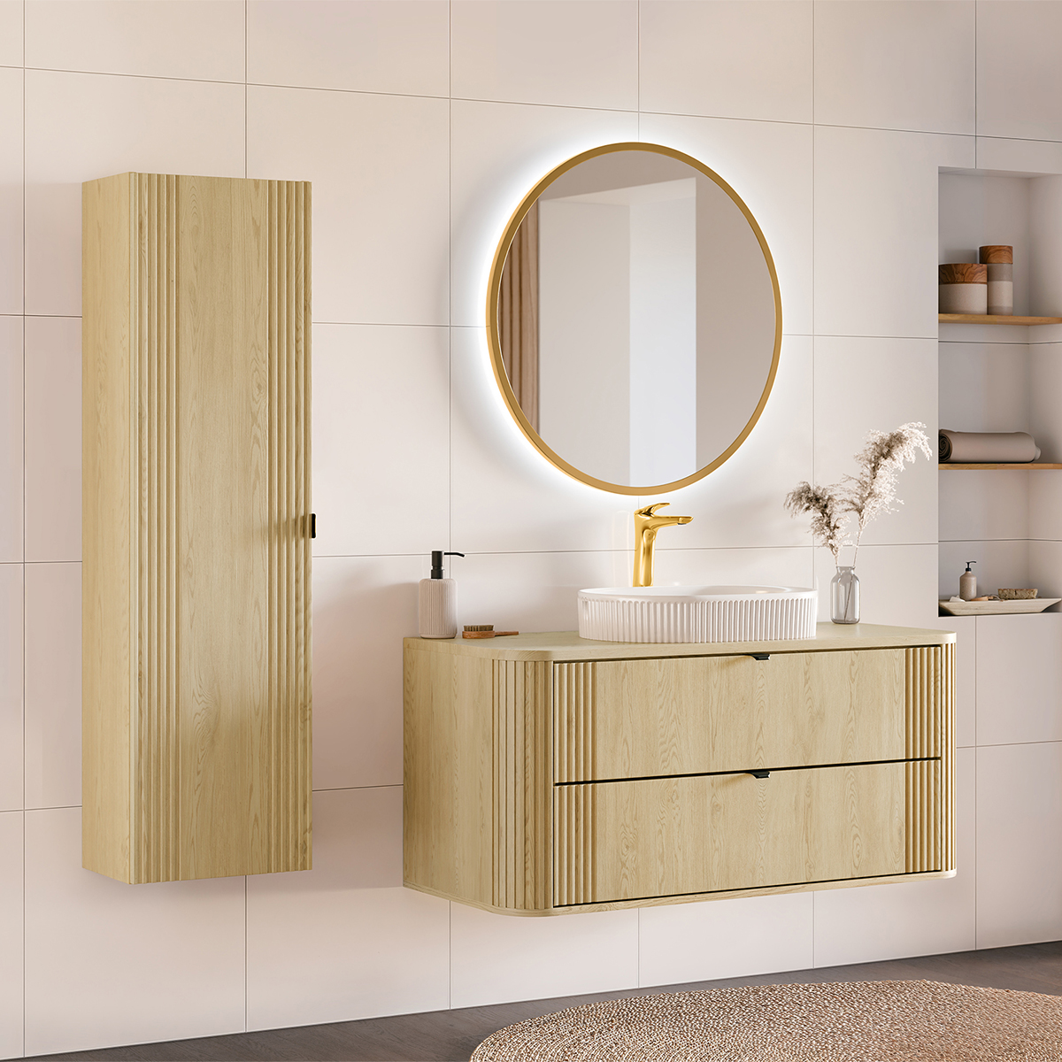 Ensemble meuble simple vasque 120cm et colonne Mila Bois