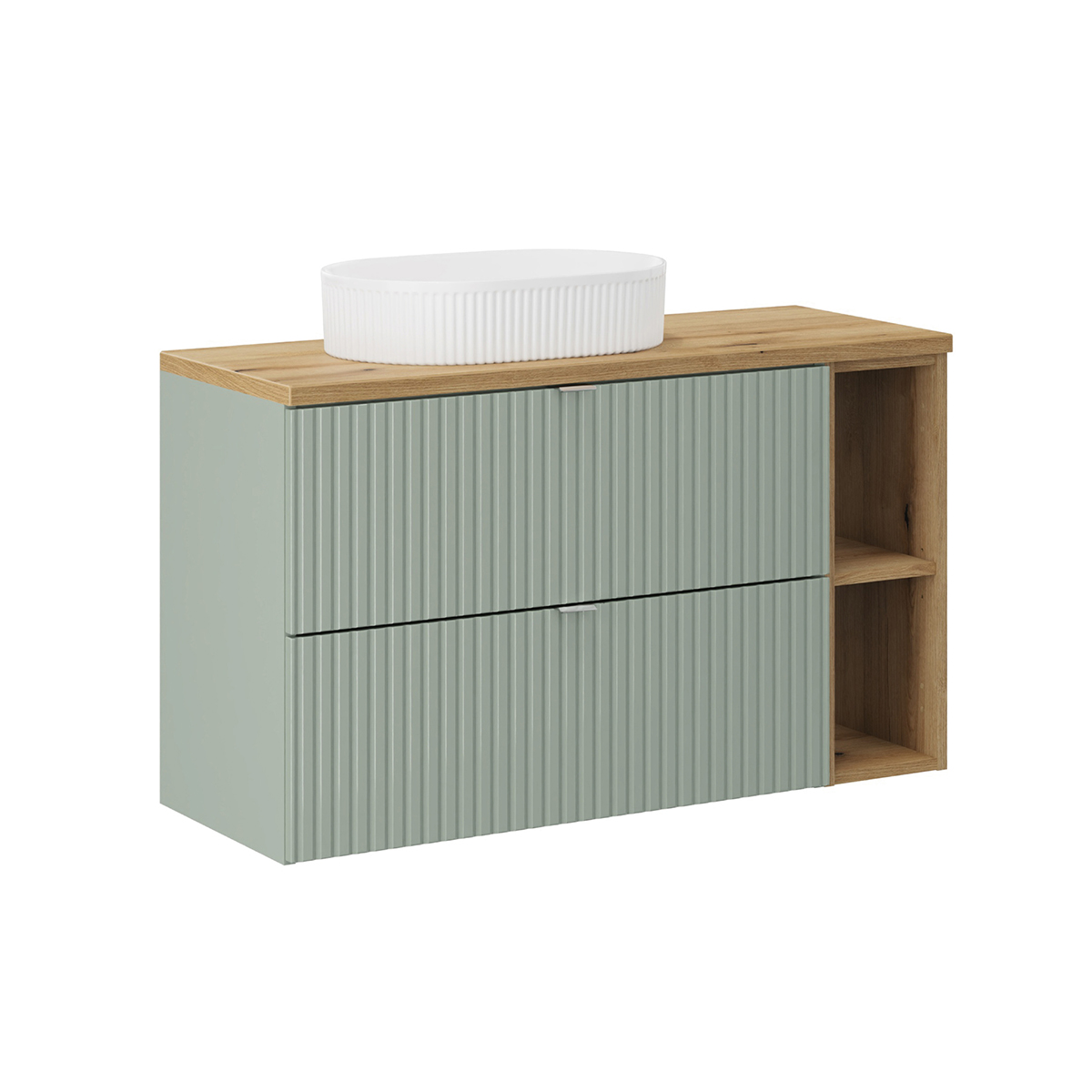 Meuble simple vasque 100cm 2 tiroirs 2 niches Jade Vert et Bois
