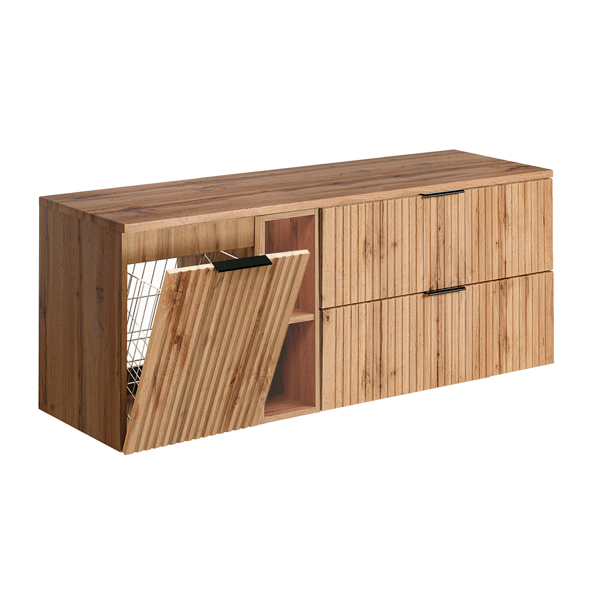 Meuble sous-vasque 140cm 2 niches panier à linge Adriel Bois