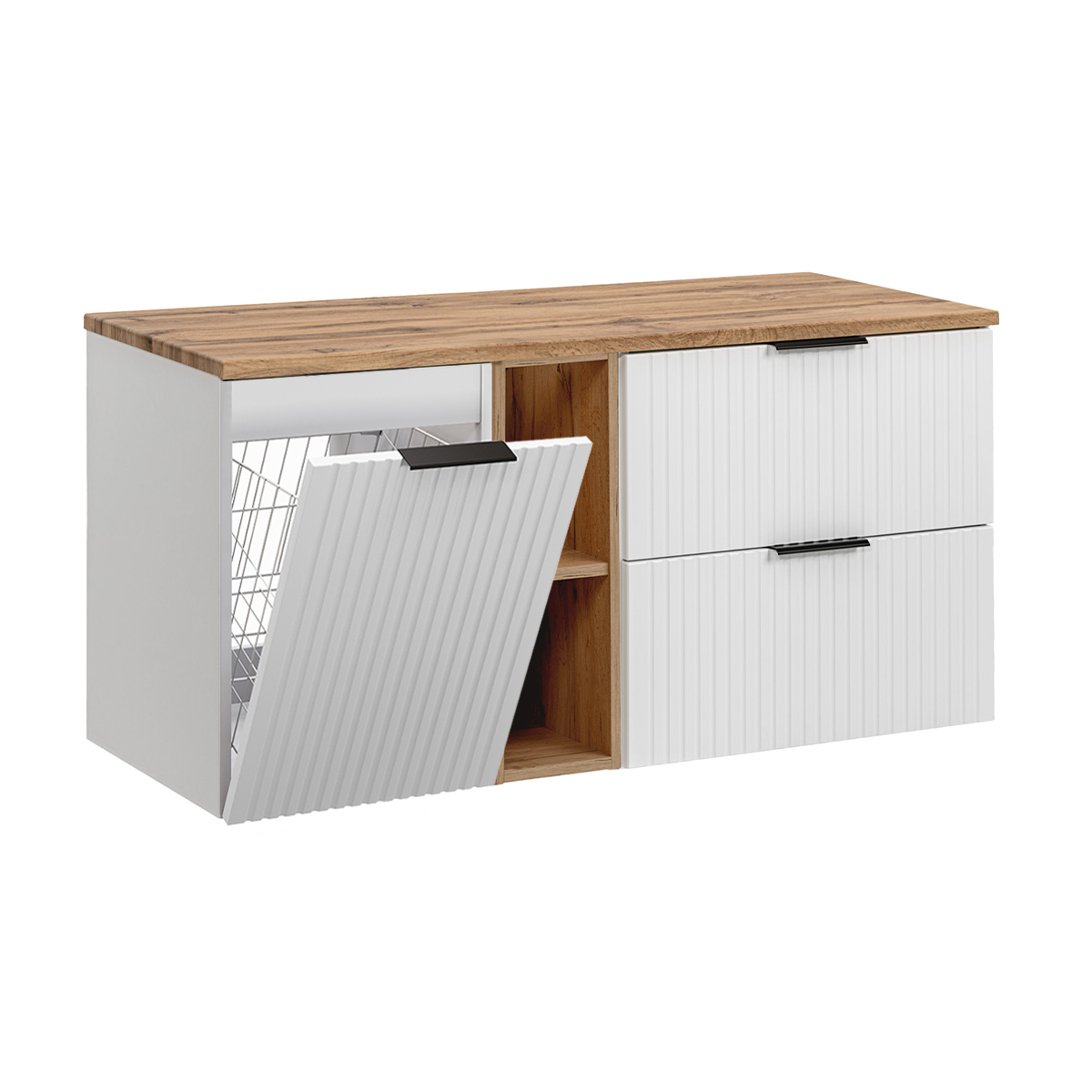 Meuble sous-vasque 120cm 2 niches panier à linge Adriel Blanc
