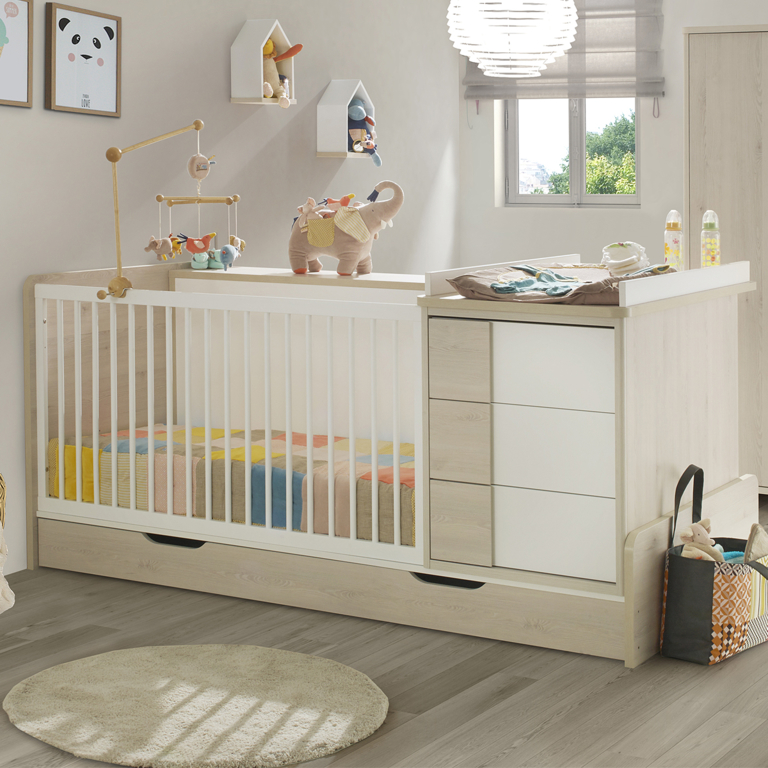 Lit combiné évolutif 70x140 Galipette Sacha Blanc et bois