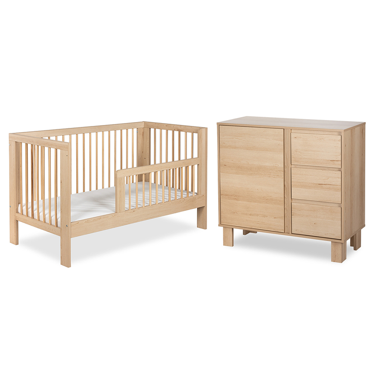 Lit évolutif 70x140 et commode 3 tiroirs Littlesky by Klups Olivia Bois