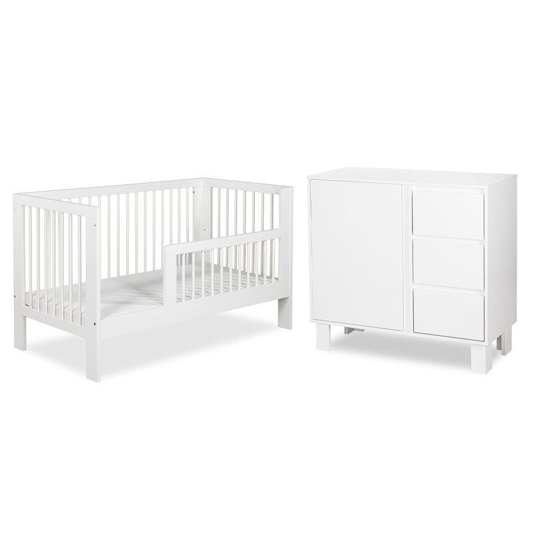 Lit évolutif 70x140 et commode 3 tiroirs Littlesky by Klups Olivia Blanc
