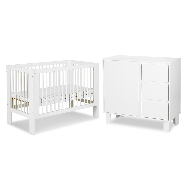 Lit bébé 60x120 et commode 3 tiroirs Littlesky by Klups Olivia Blanc