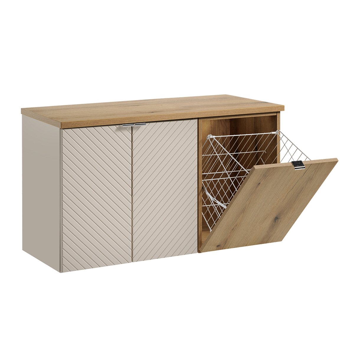 Meuble sous-vasque 100cm 2 portes panier à linge Manoa Cachemire et Bois