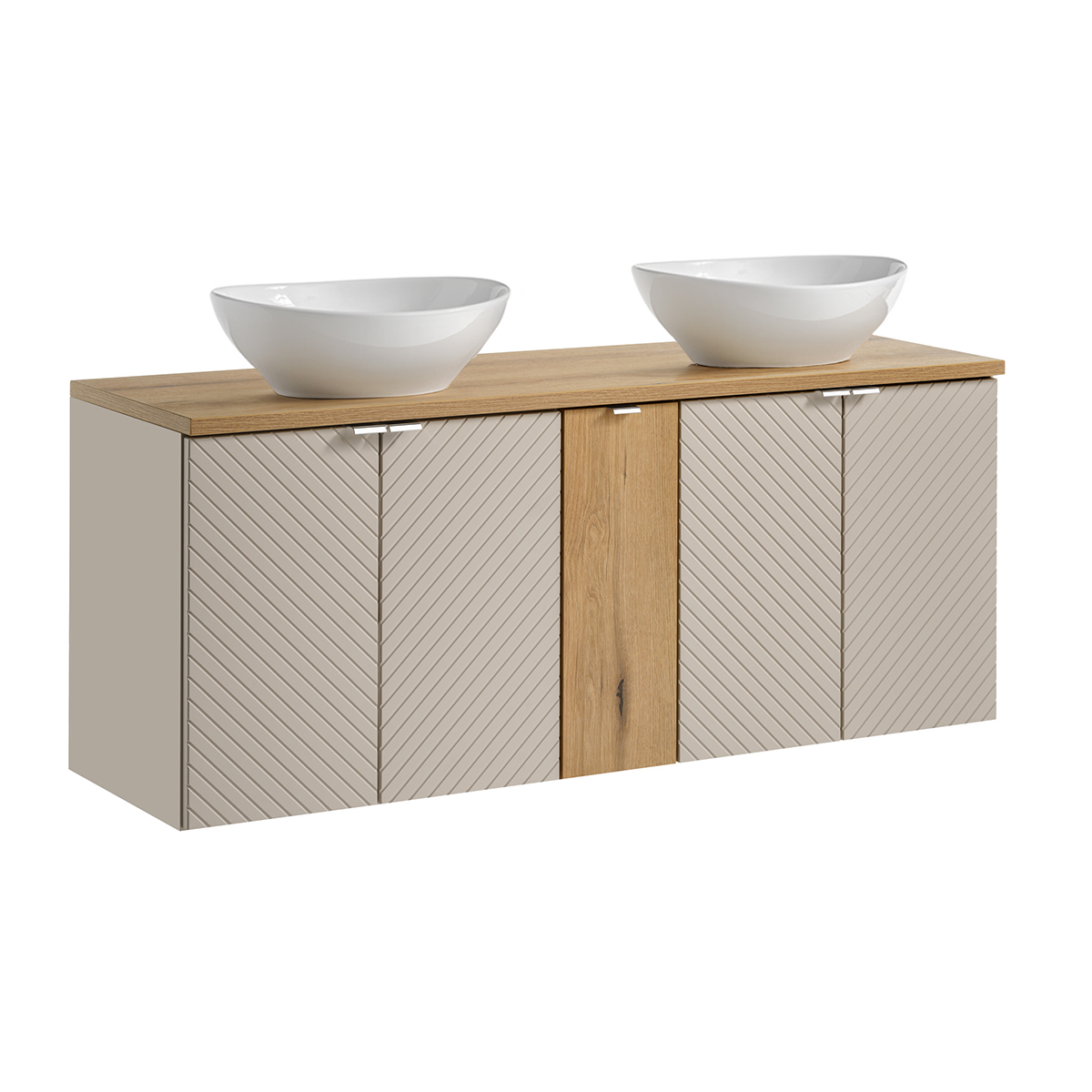 Meuble double vasque 140cm 5 portes Manoa Cachemire et Bois