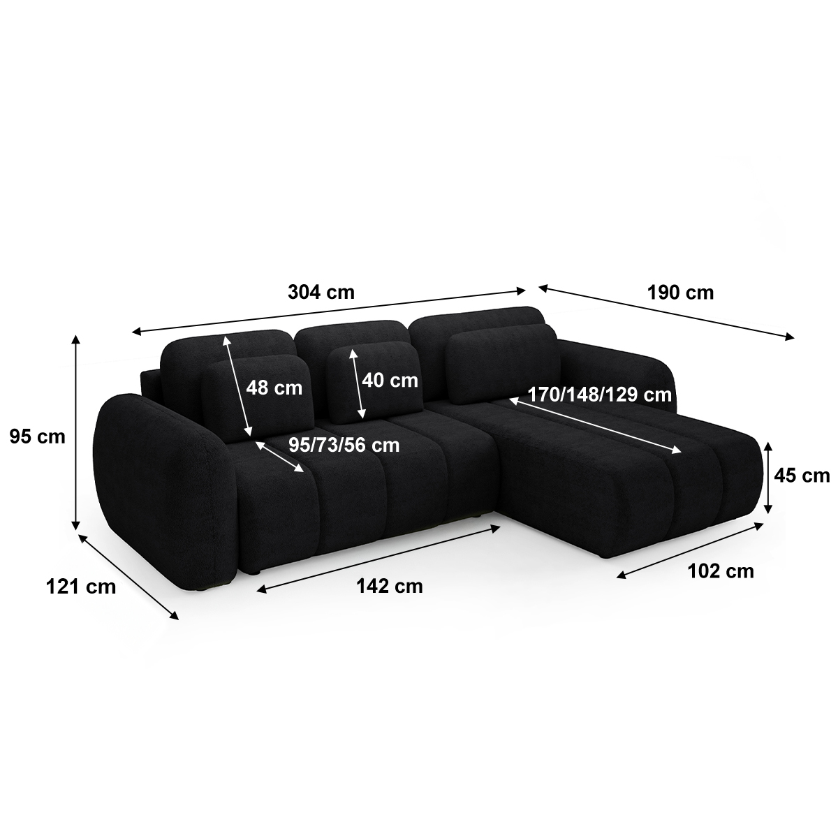 Canapé_angle_convertible_reversible_3_places_avec_coffre_Cesar_Noir_dimensions