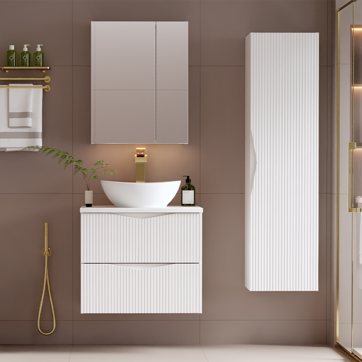 Ensemble meuble simple vasque 60cm et colonne Tao Blanc